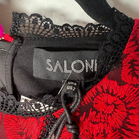 SALONI Red Embroidered Lace Andie Midi Dress Size 2 - Picture 11 of 13
